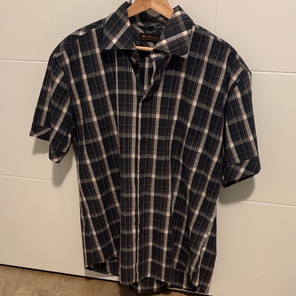 Ben Sherman Black and White Plaid Button Down Shirt Mens Large